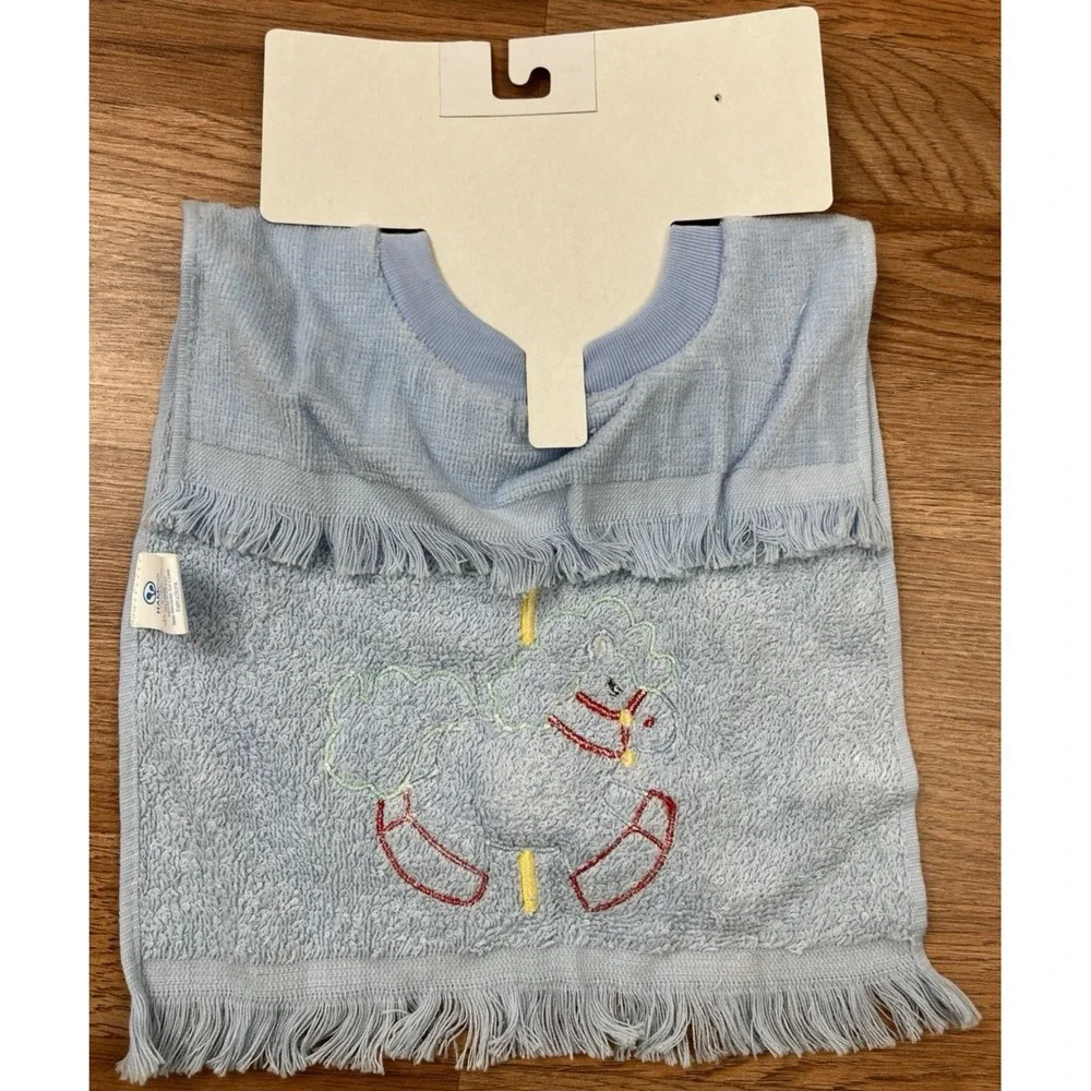 Vintage 90s Hamco Pullover Towel Bib with Squeaker Blue Terrycloth Horse NEW